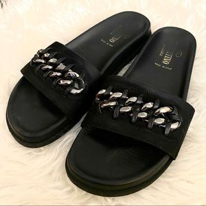 Valentino Black Chain Link Slides ( Suede )